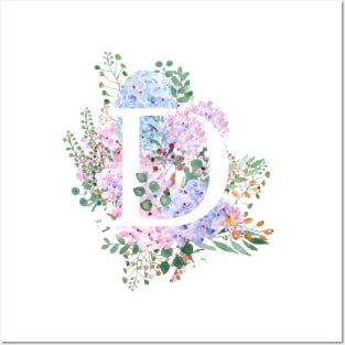 botanical monogram alphabet D hydrangea flowers Posters and Art